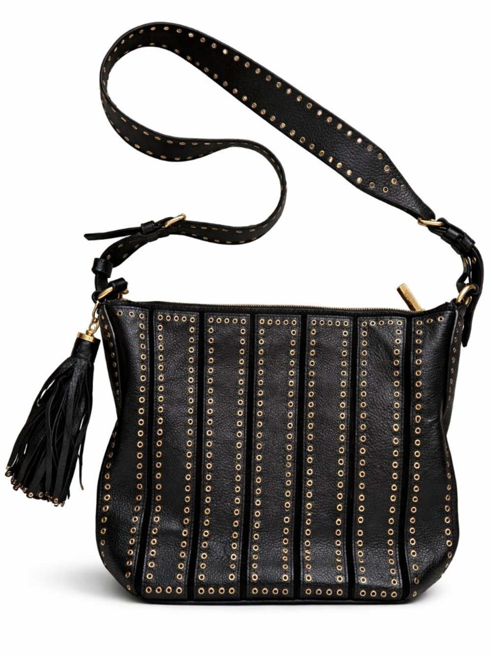$558 MICHAEL KORS Brooklyn Grommet Leather Feed Purse Crossbody Black